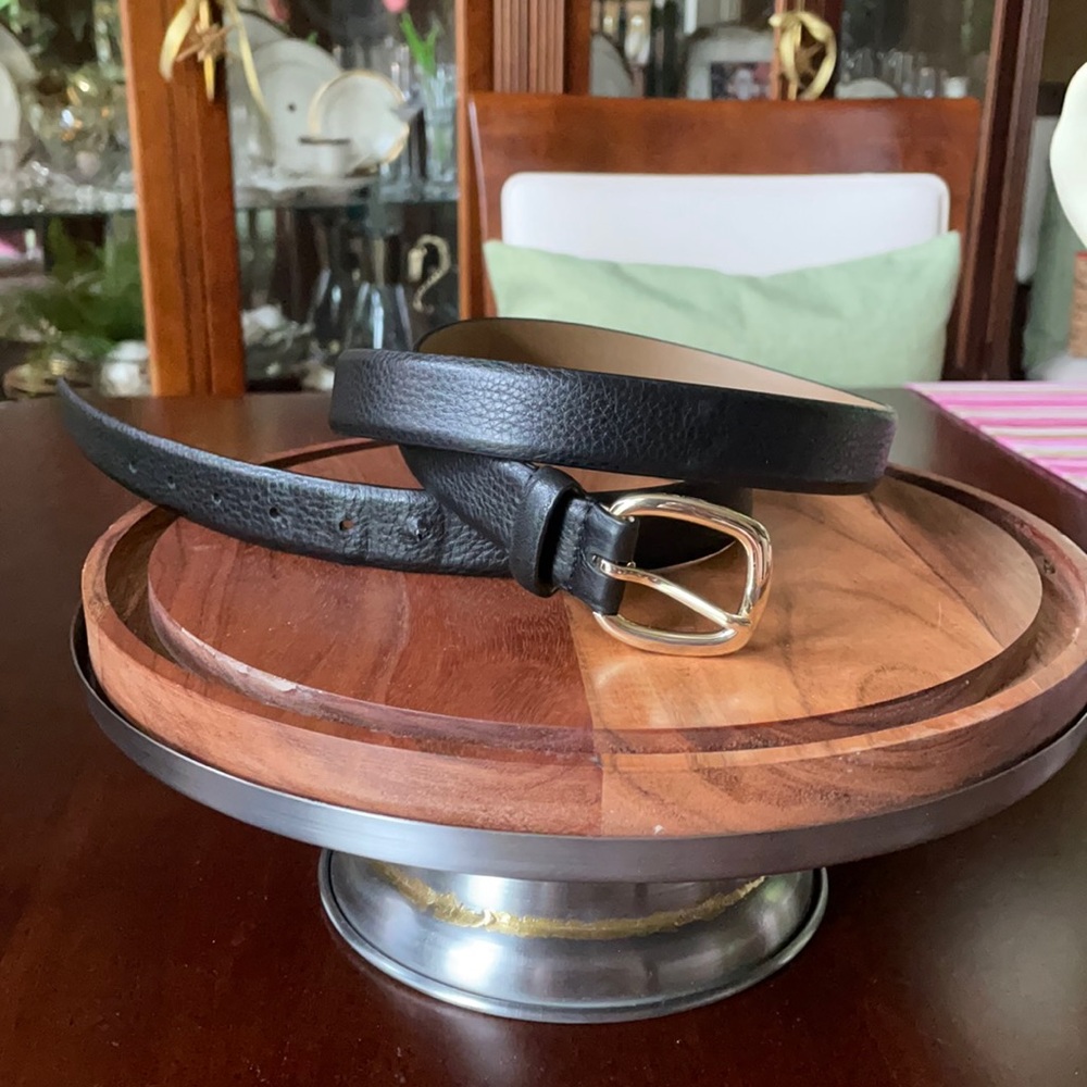 Talbot’s Black Leather Belt with Gold Buckle